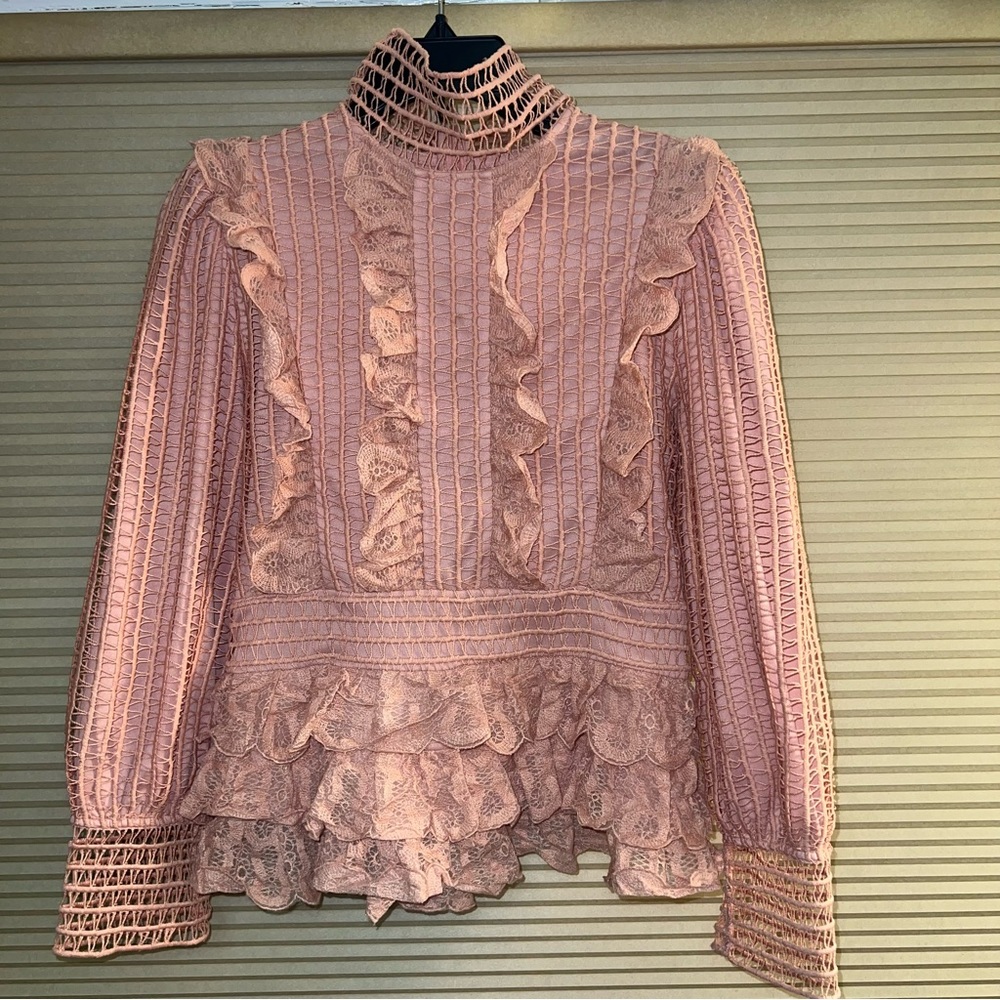 Elegant Pink Lace Ruffle Top